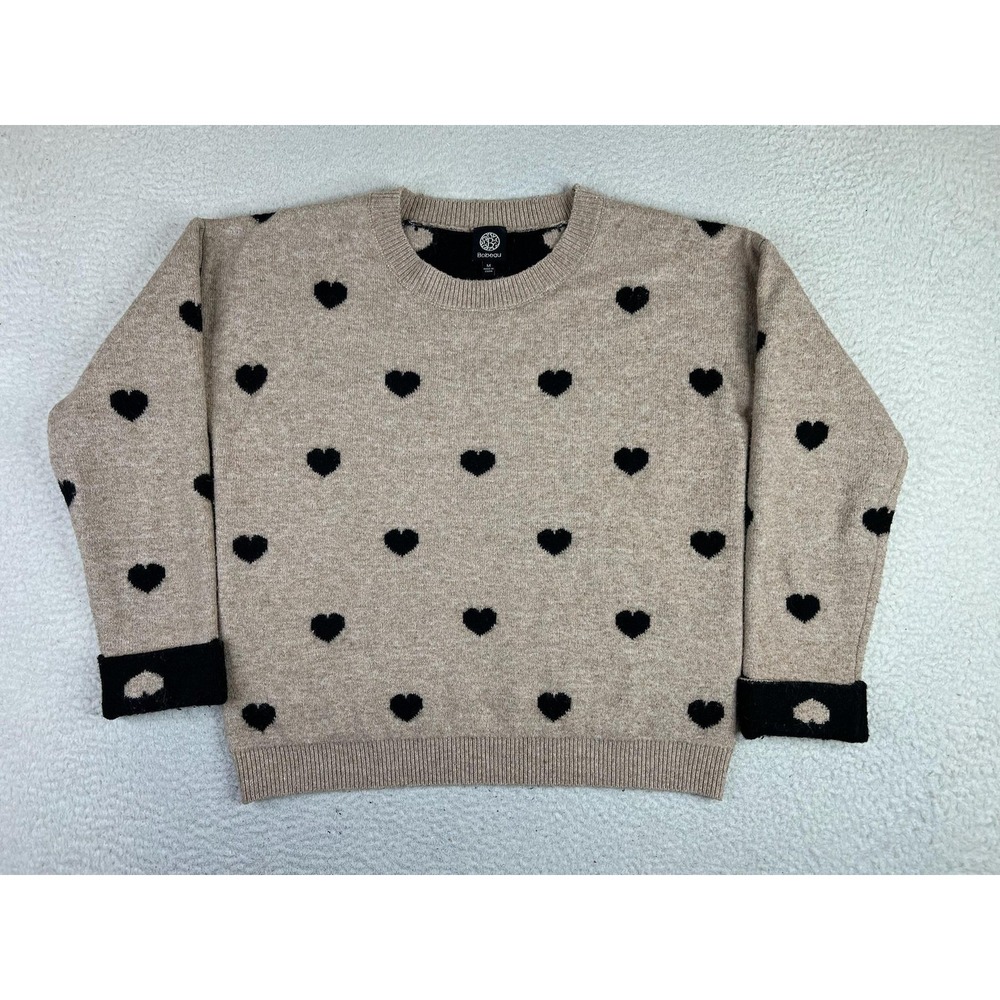 Bobeau Sweater Womens Medium Beige Heart Polka Dot Crewneck Pullover MM5MH1
